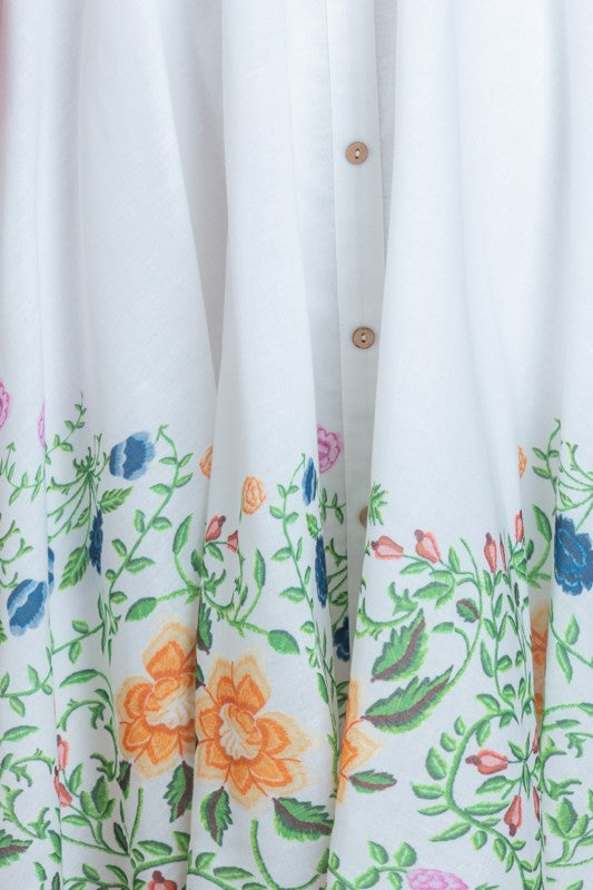 HALTER NECK LINEN FLORAL MIDI SUMMER DRESS