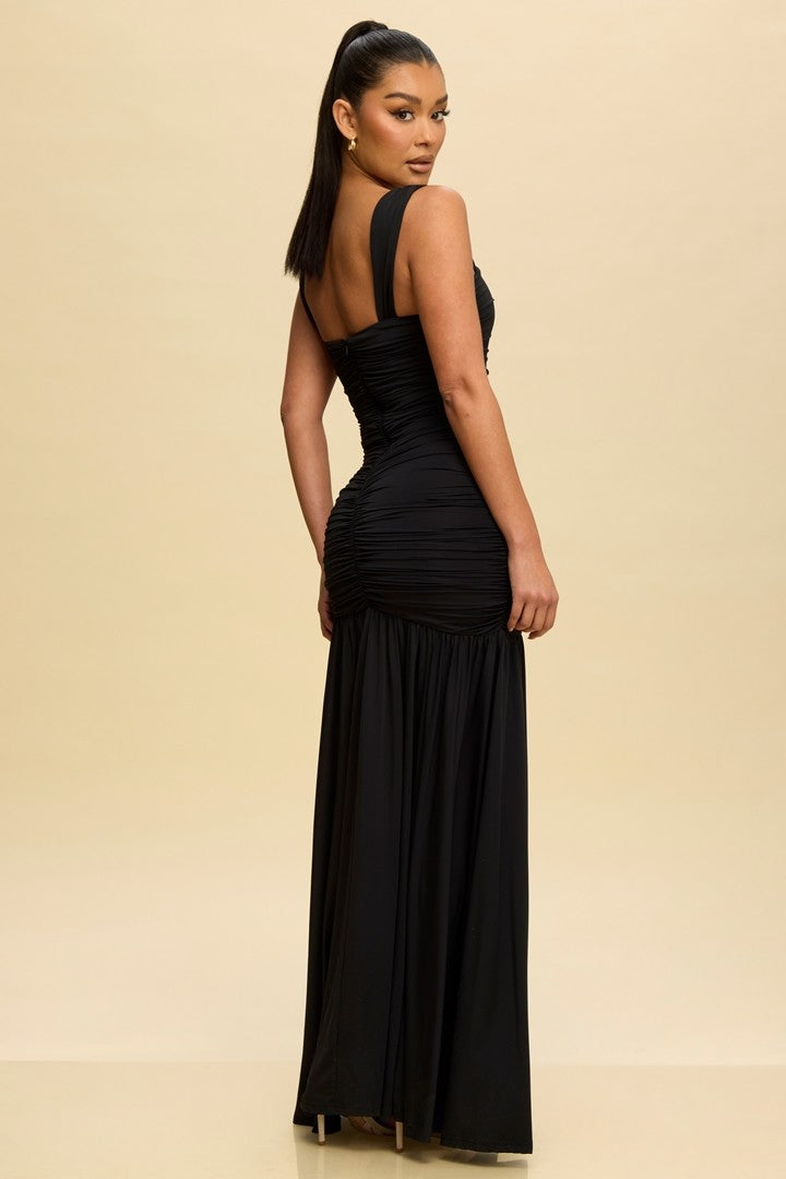 Solid Jersey Ruched Maxi Dress