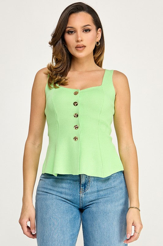 SLEEVELESS GOLD BUTTON PELPUM VEST TOP