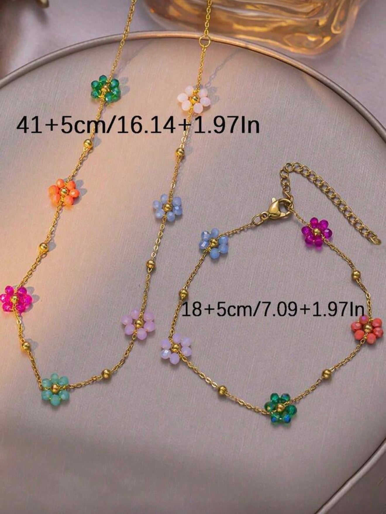 STAINLESS STEEL MULTI COLOR BRACELET NECKLACE SET