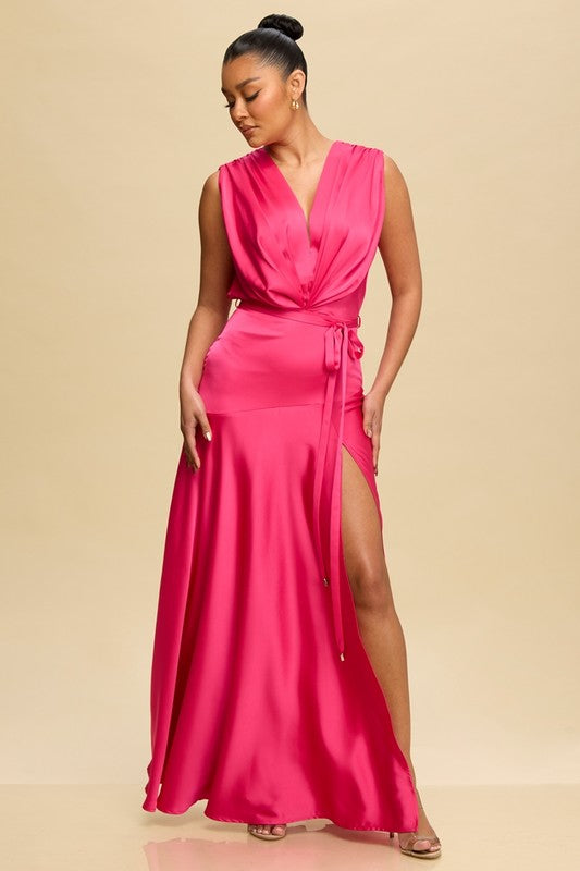 SATIN PLEATED GOWN