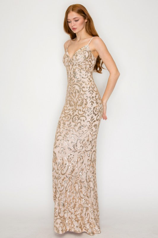 SEQUIN EMBELLISHED CORSET MAXI MERMAID COCKTAIL DRESS