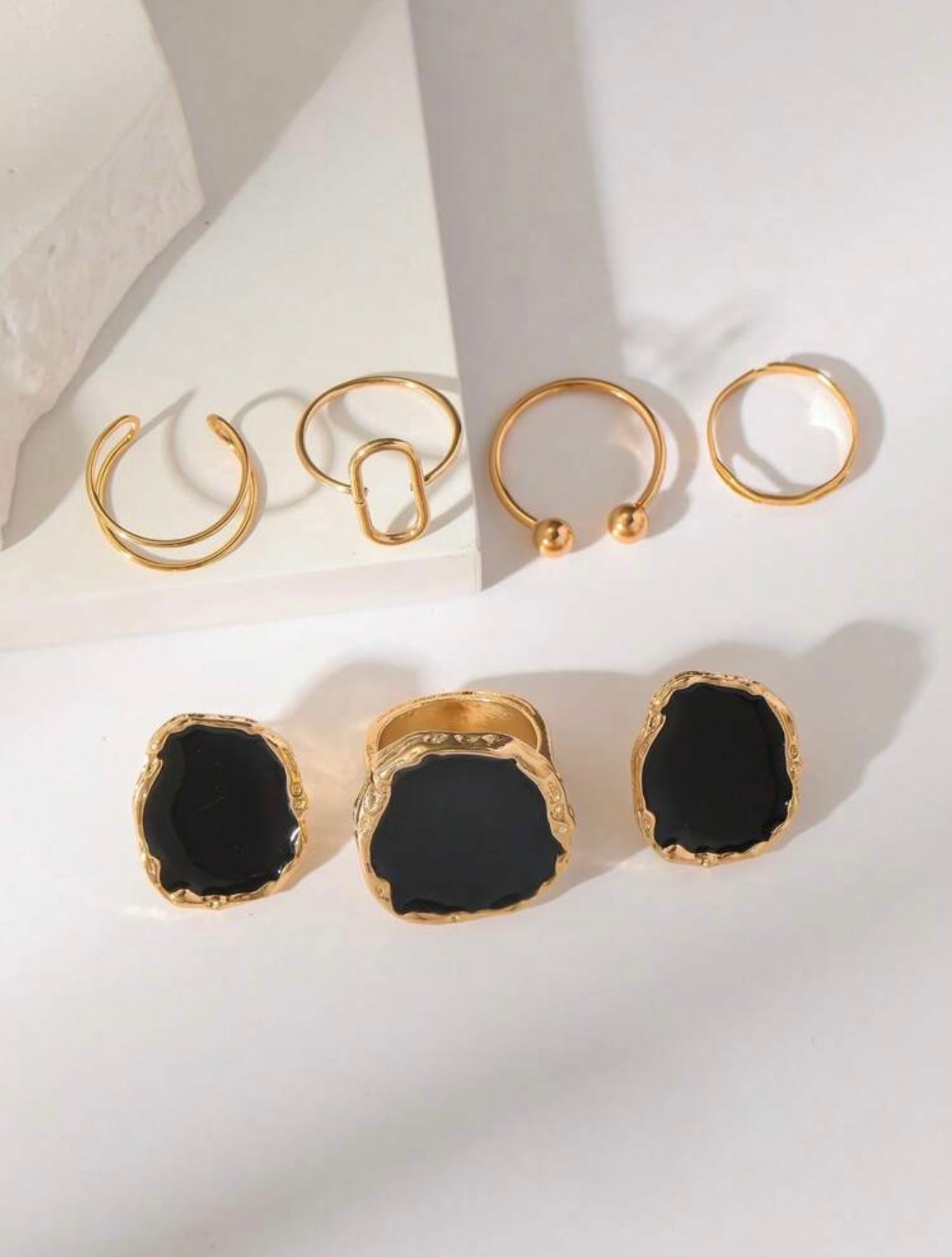 7pcs Black Volcanic Rock Earrings & Earrings Jewelry Set