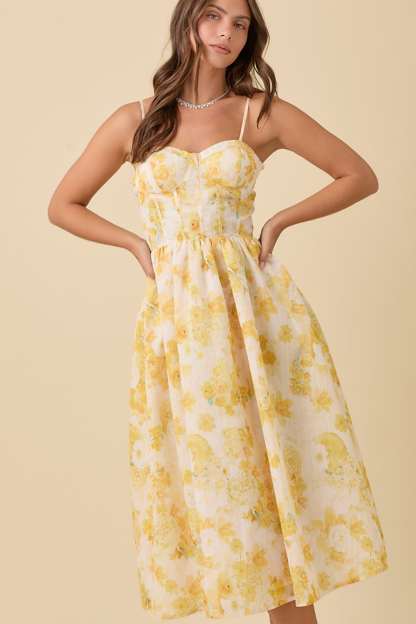 Bustier Corset Midi Floral Summer Dress  Bella Chica