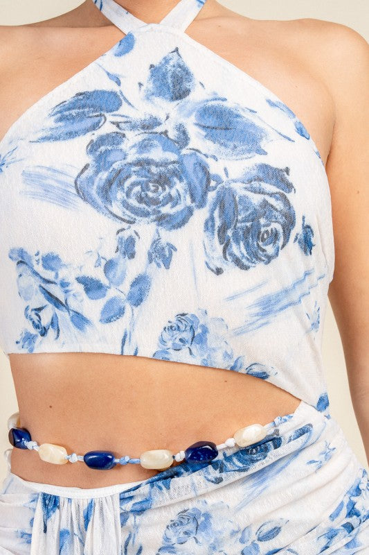 PRINTED ONION HALTER NECK MESB SUMMER DRESS