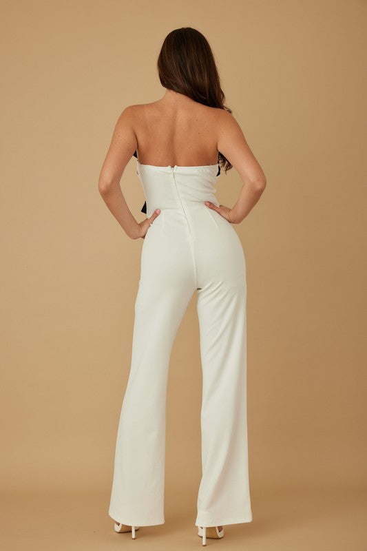 TWO RIBBON WRAL STRAPLESS JUMPSUIT