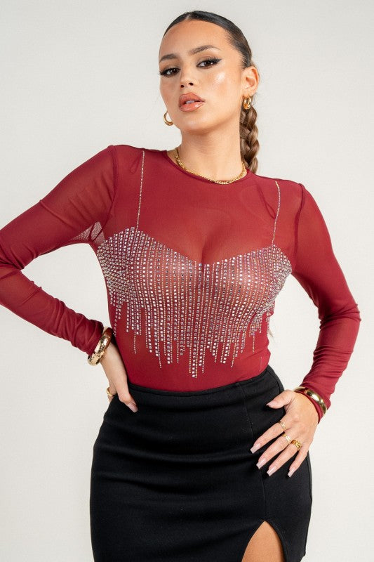 RHINESTONE MESH BODYSUIT