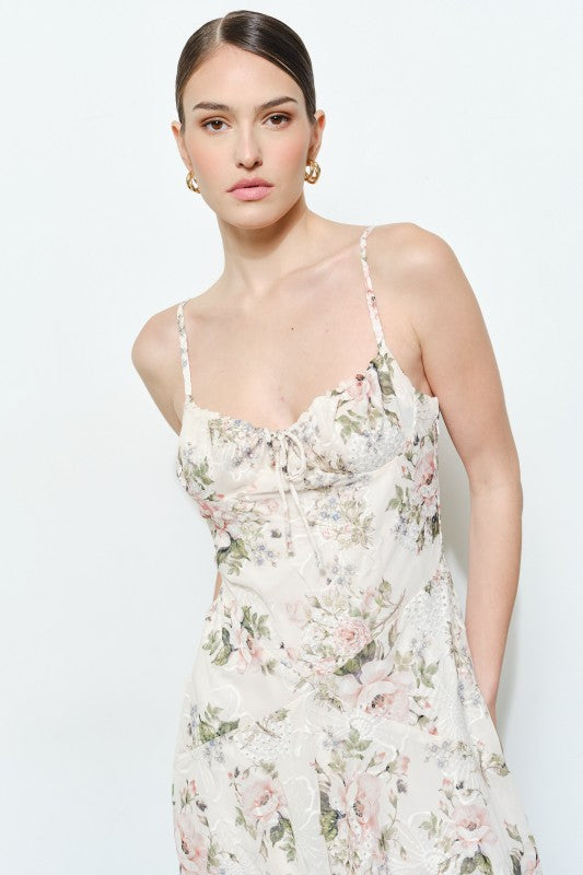 FLORAL LACE SWEETHEART MIDI DRESS