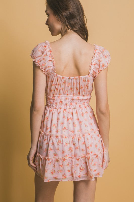 FLORAL RUFFLE MINI DRESS