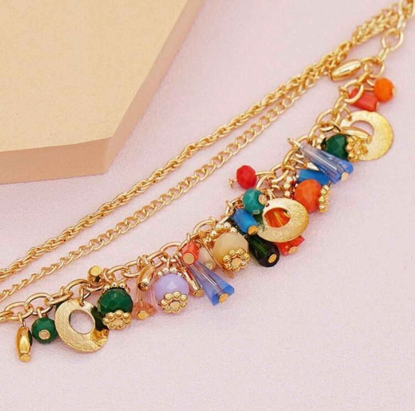 GLASS CRYSTAL MULTI LAYERED COLORED BRACELET