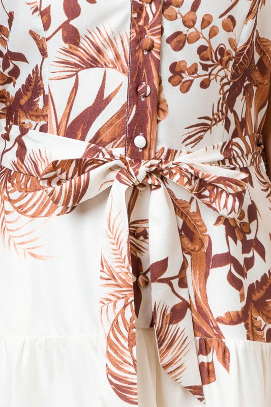 LEAF PRINT TIERED MAXI DRESS