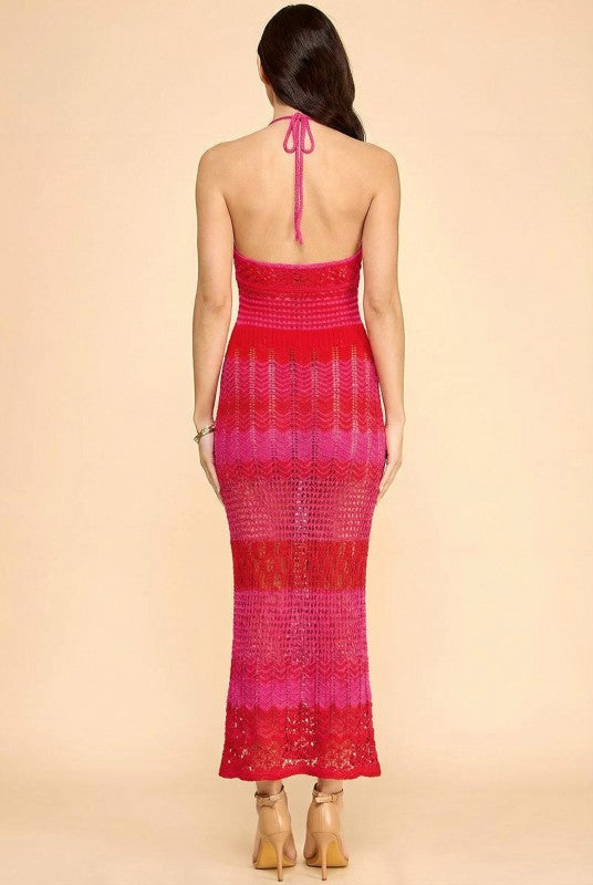 HALTER TIE CROCHET MAXI DRESS