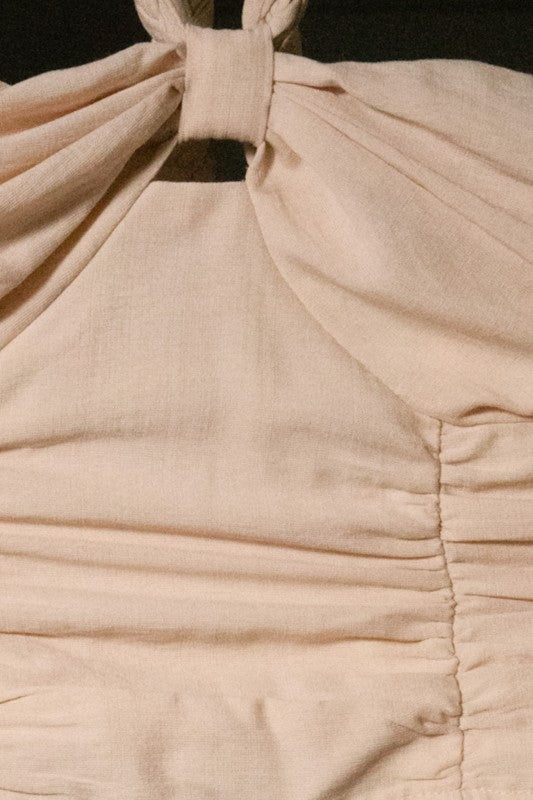 HALTER TOP & TIE FRONT WIDE LEG PANTS