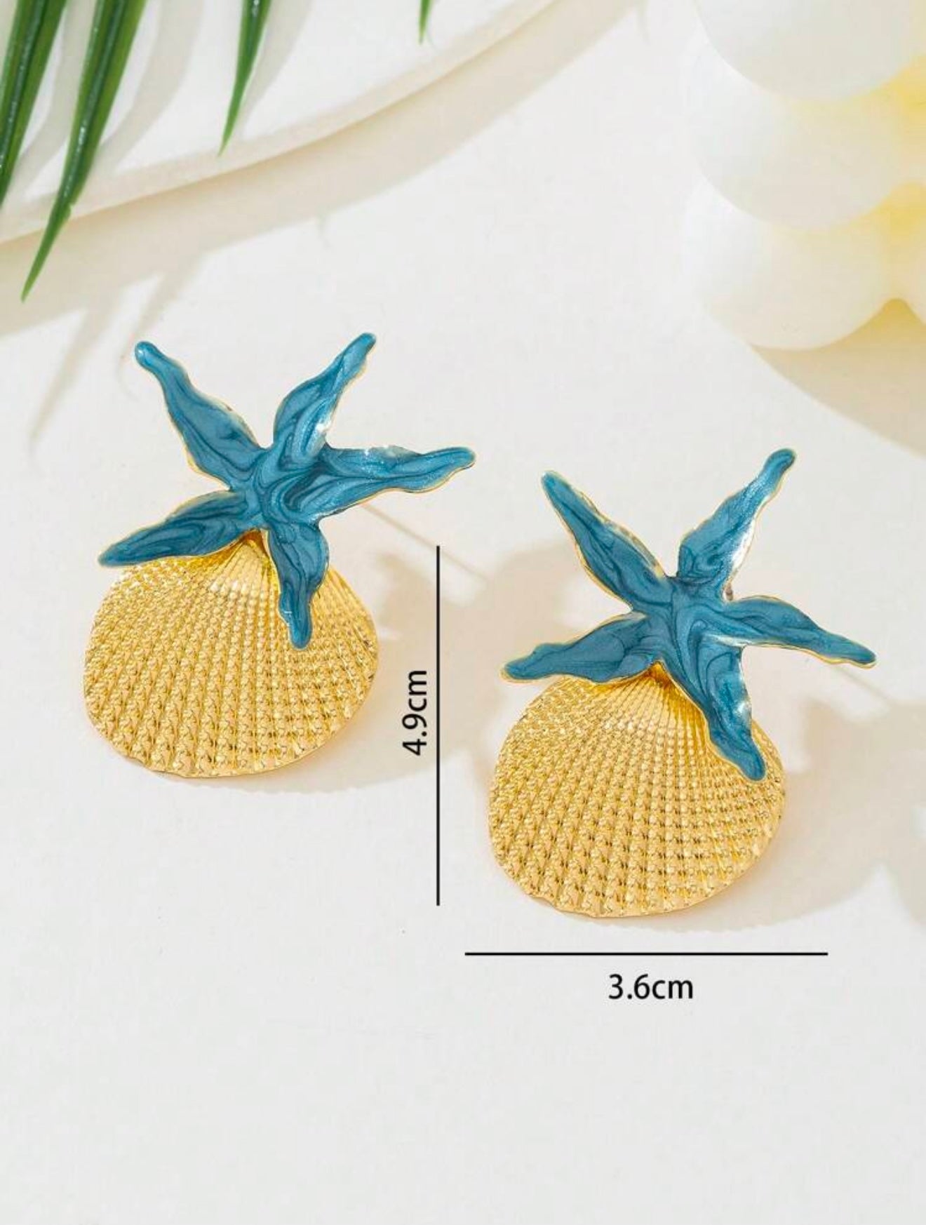 BLUE DROPLET STARFISH & SHELL SUMMER EARRINGS
