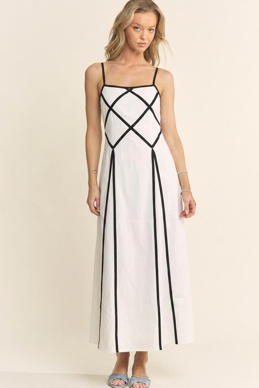 LINEN BLEND BIAS CROSS DETAIL MAXI DRESS