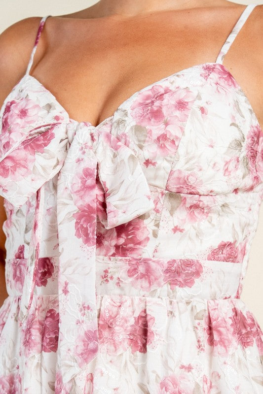 FRONT TIE DETAIL & RUFFLE TIRE MINI DRESS