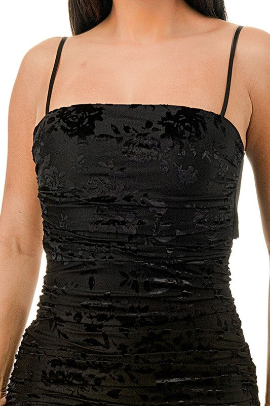 FLORAL PRINT SLIP ON RUCHED MAXI DRESS