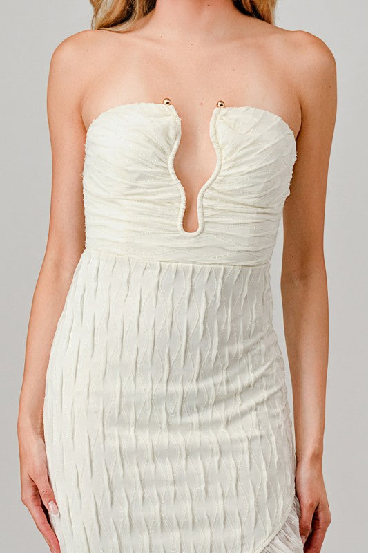 METALLIC TEXTURED ASYMMETRICAL PARTY DRESS