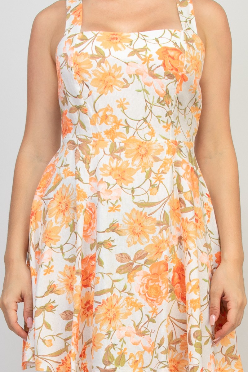 Floral Print Square Neck Mini Dress