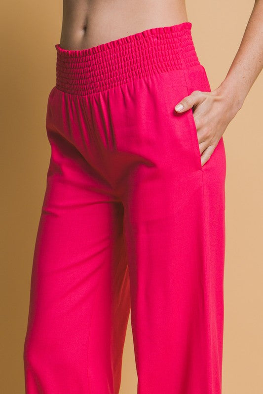 SHIRRED WAIS LINEN PANTS