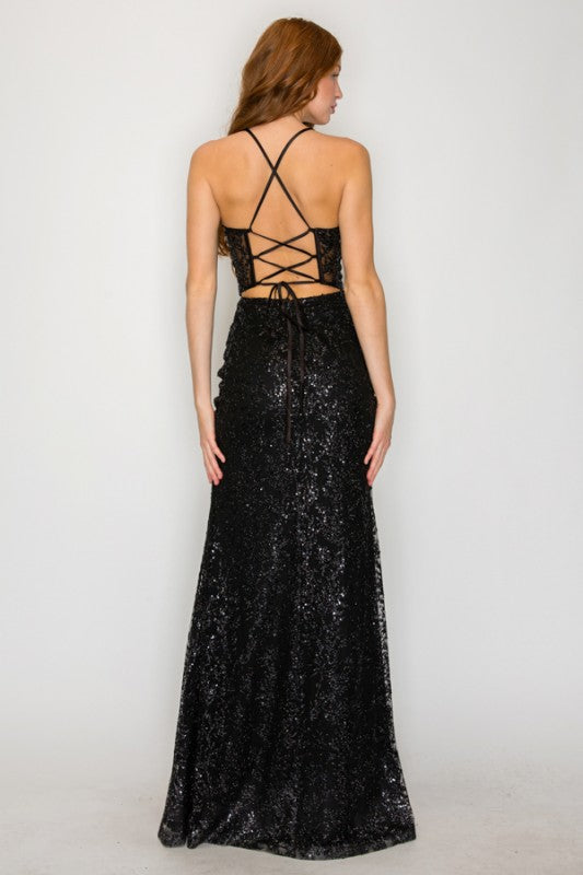 GLITTER SEQUIN MERMAID MAXI COCKTAIL DRESS