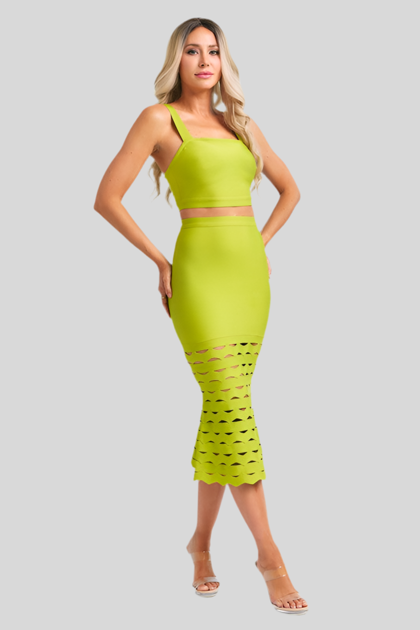 Bandage Sleeveless Crop Top And Midi Skirt With Cutout