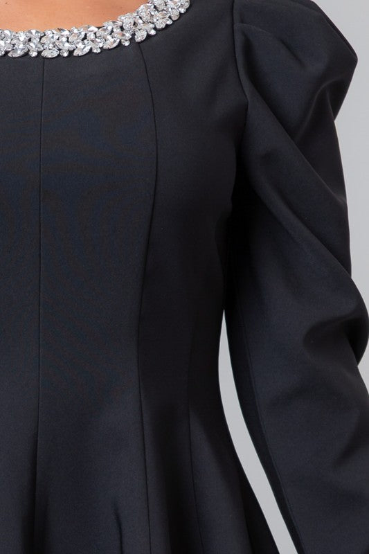 JEWELED ROUND NECK MINI DRESS