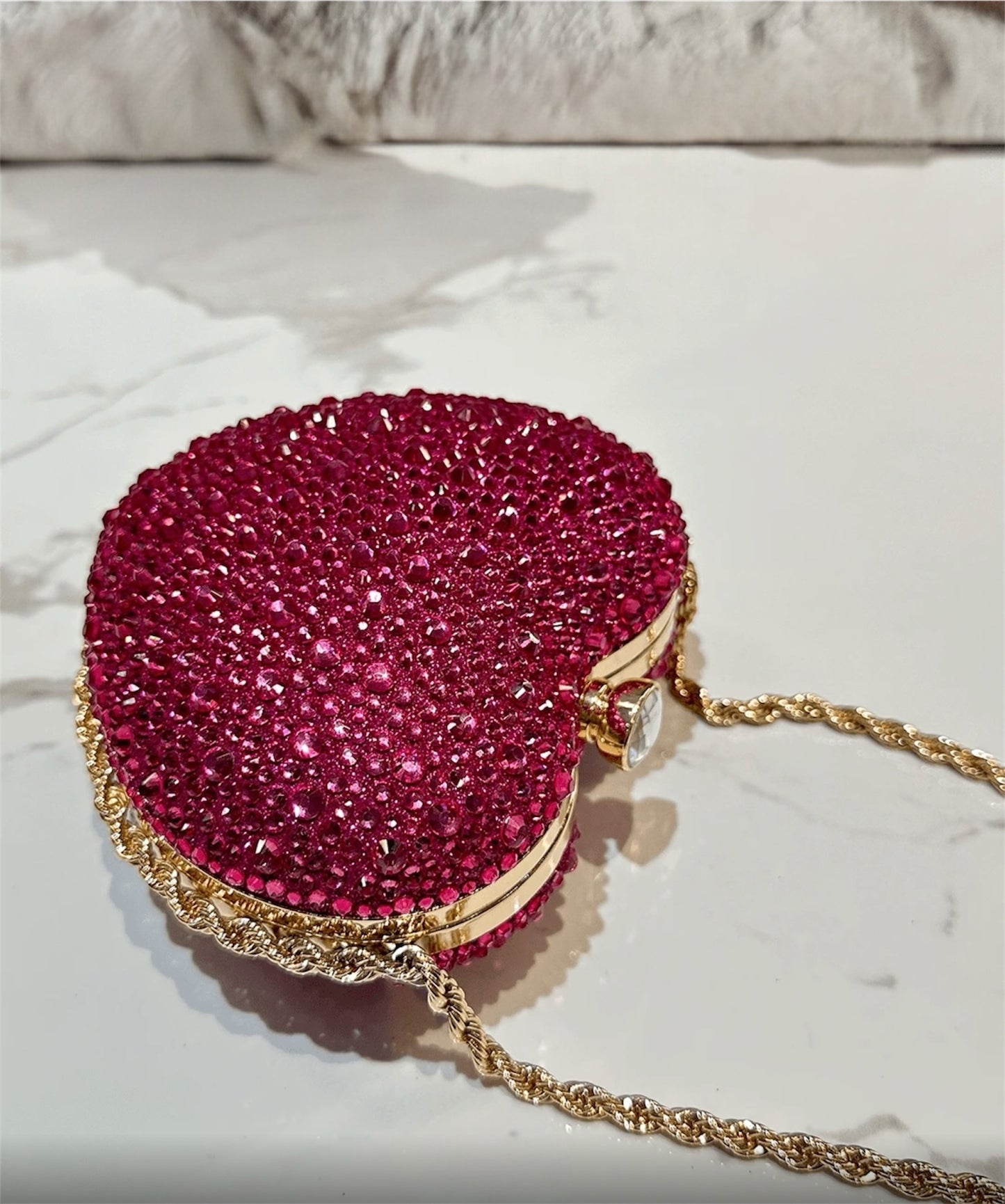 HEART SHAPED RHINESTONE EVENING CLUTH BAG