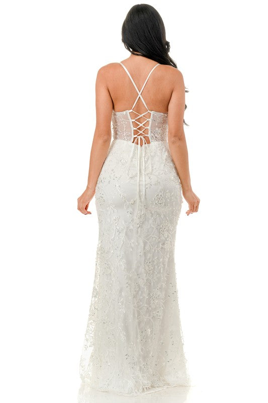 FLORAL SEQUIN CORSET MERMAID MAXI COCKTAIL DRESS