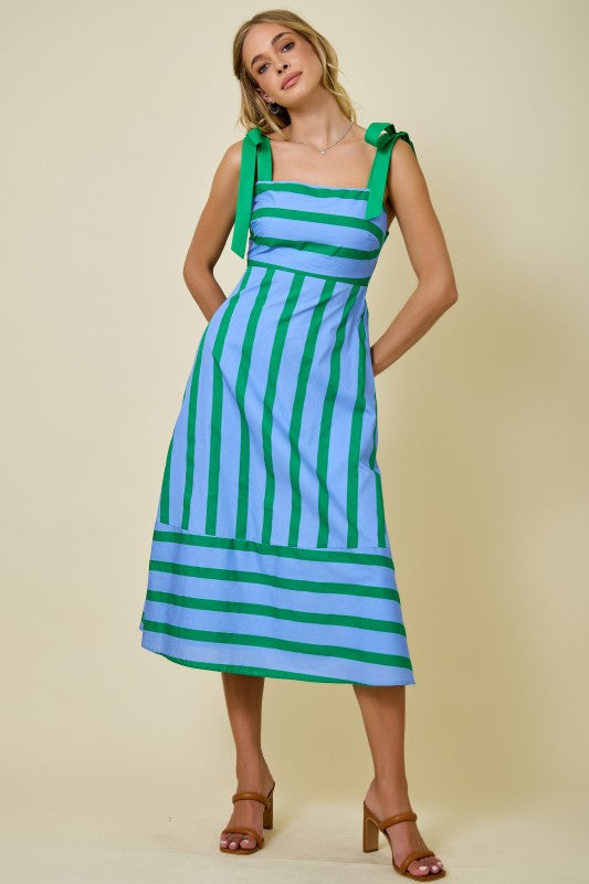 A-LINE STRIPED MIDI DRESS