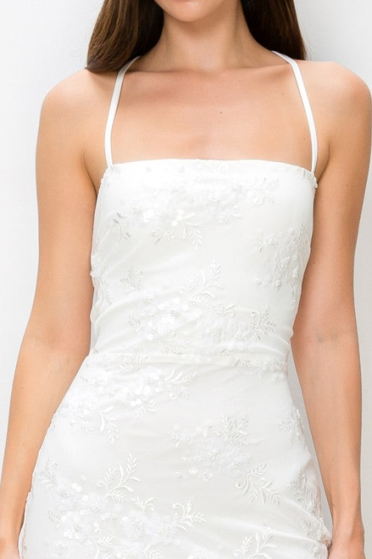 FLORAL SEQUIN APPLIQUÉ MAXI COCKTAIL DRESS