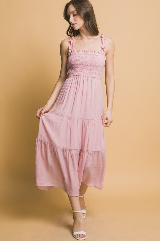 SMOCKED BODICE MAXI DRESS