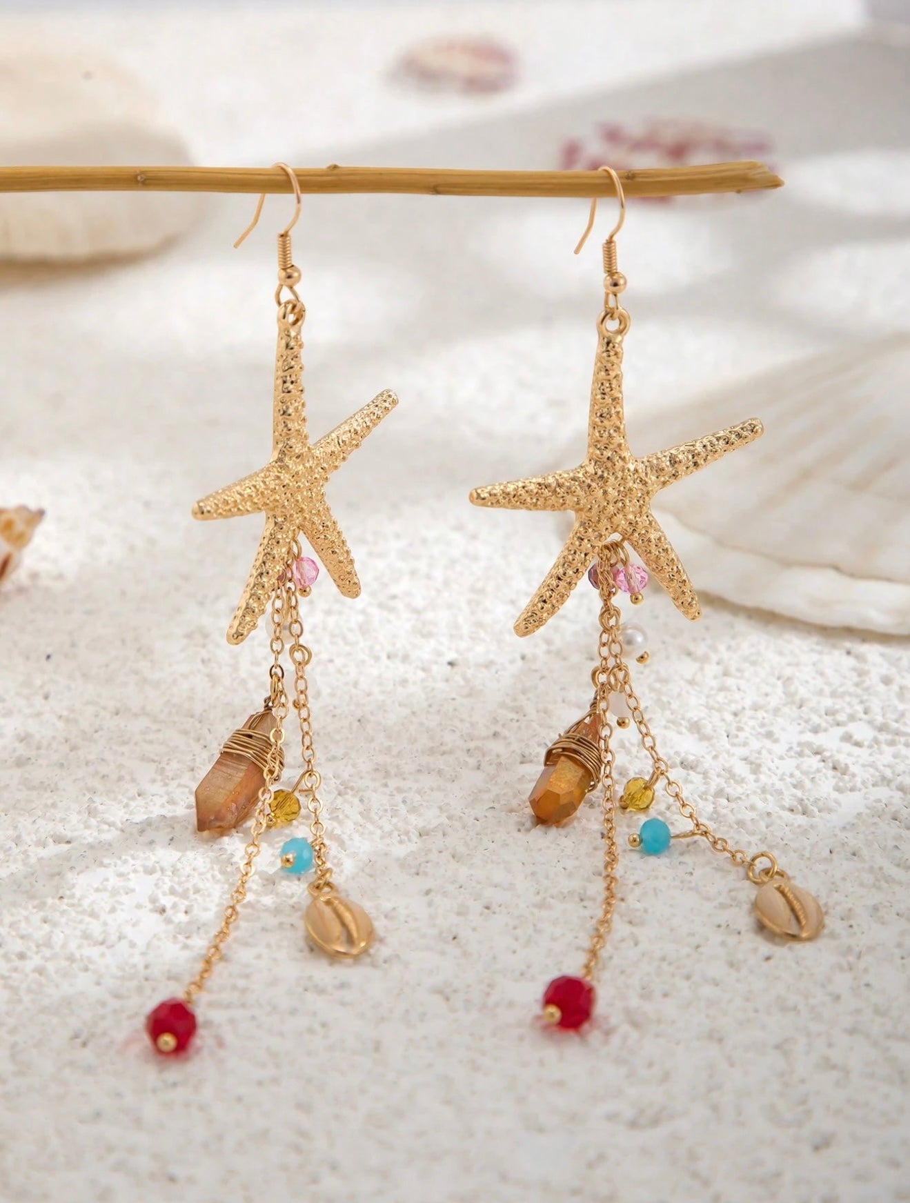 3 PCS FINE CHAIN STARFISH PENDANT NECKLACE & EARRINGS SET