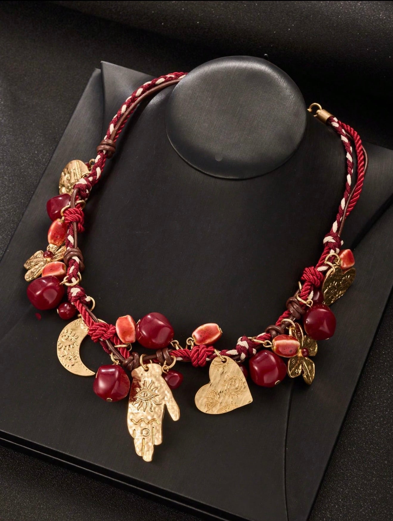 WOVEN LEATHER ROPE PENDANT NECKLACE