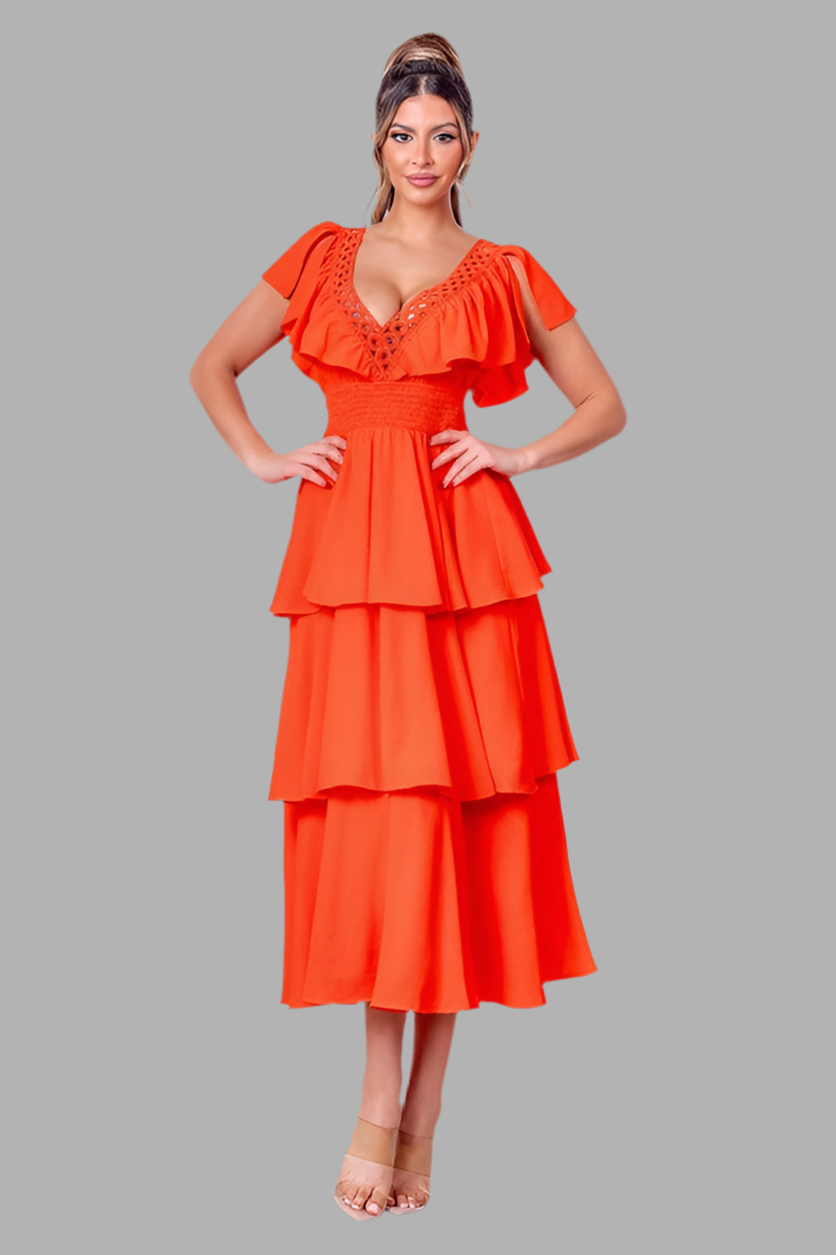 SOLID TIERED MIDI DRESS