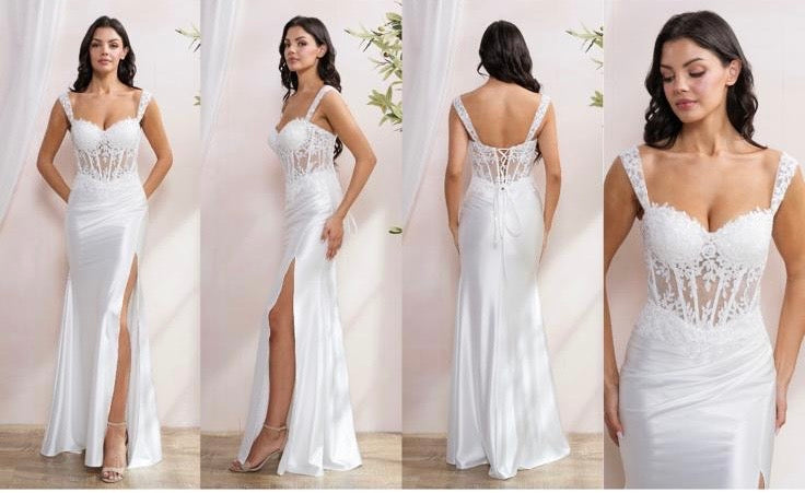 BEADED APPLIQUÉ TOP AND LACE BACK MAXI COCKTAIL DRESS