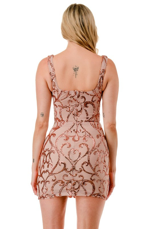 Sequin Embellished Corset Style Mini Dress