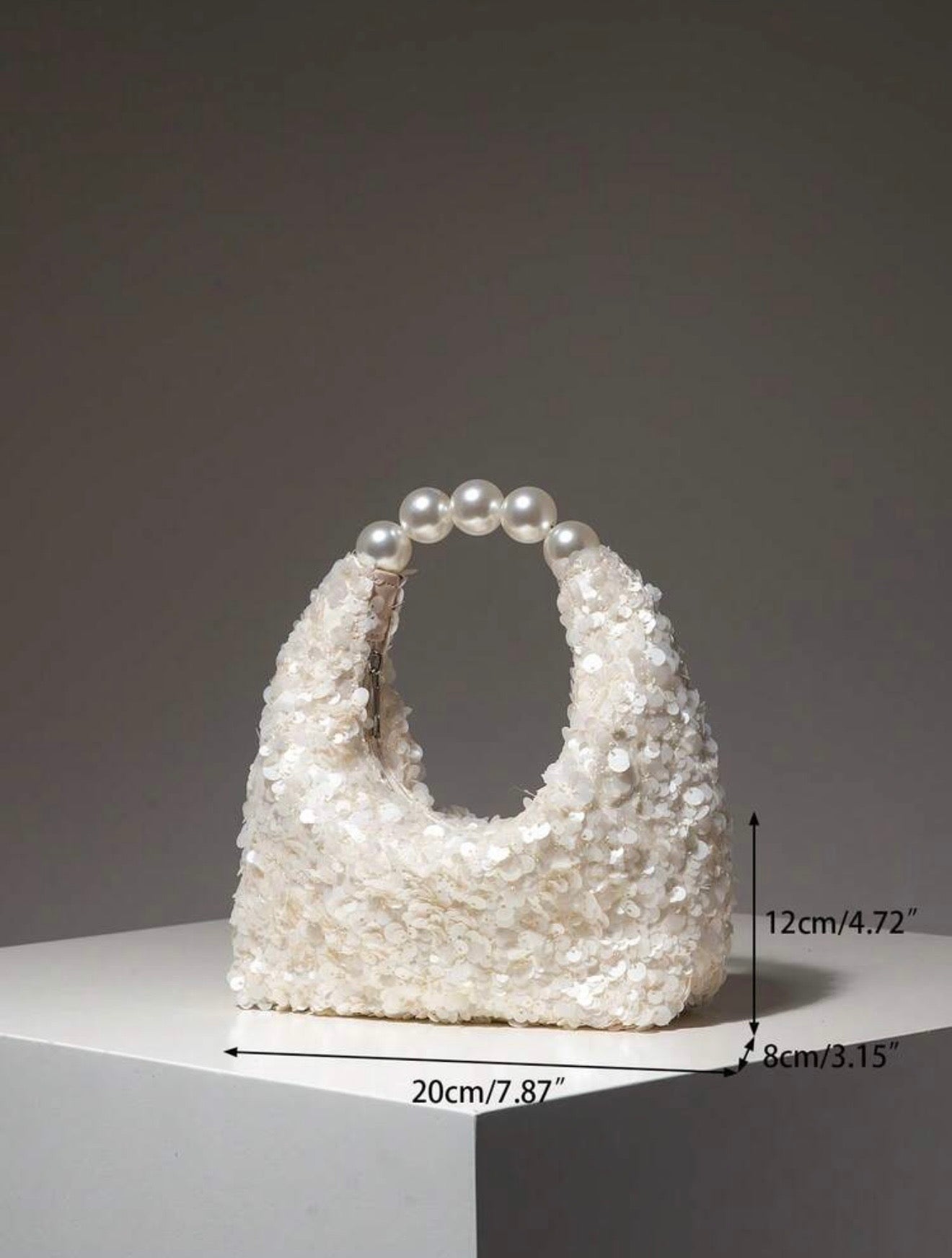 SEQUIN PARTY CLUTCH BAG WITH PEARL TOP HANDLE