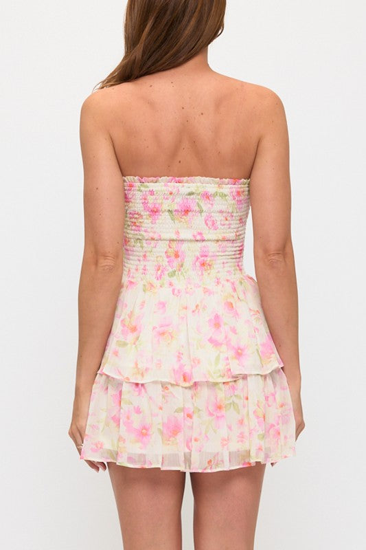 FLORAL SMOCKED DOUBLE LAYER MINI SUMMER DRESS