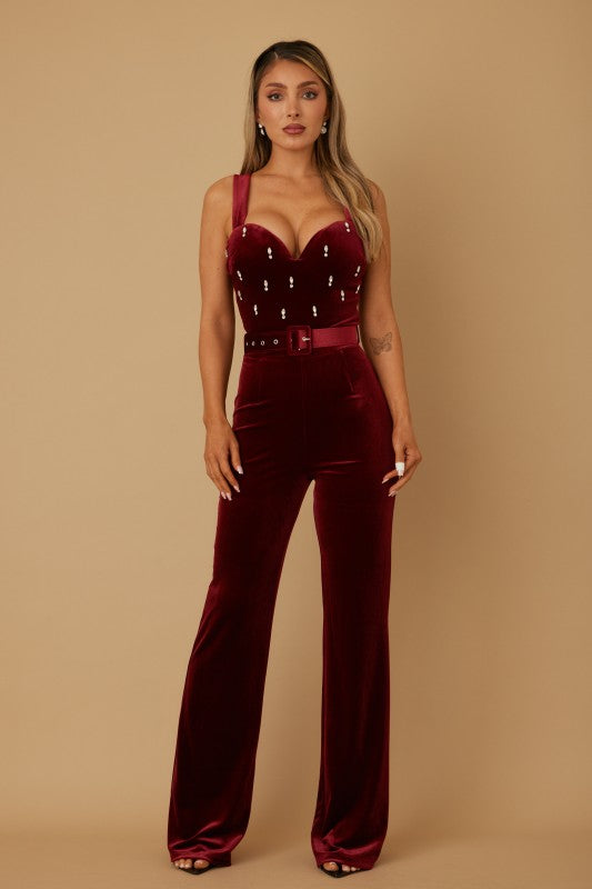 VELVET DIAMOND STUDD JUMPSUIT
