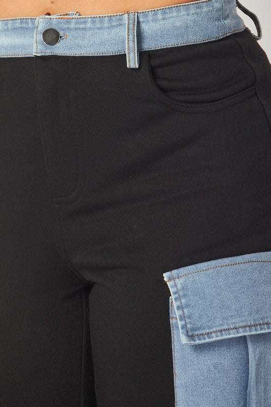 DENIM CONTRAST HOODED JACKET AND PANTS SET