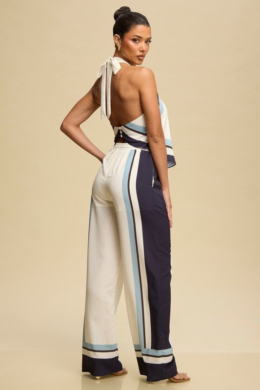 PIPPA BORDER SATIN TOP AND PANTS SET