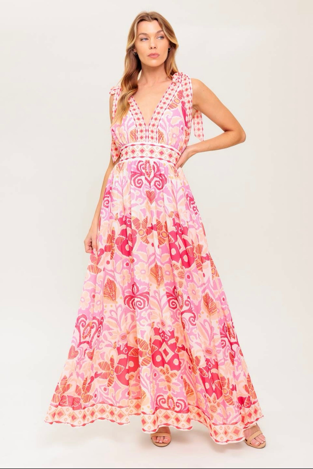 PRINTED WOVEN MAXI SUMMER DRESS