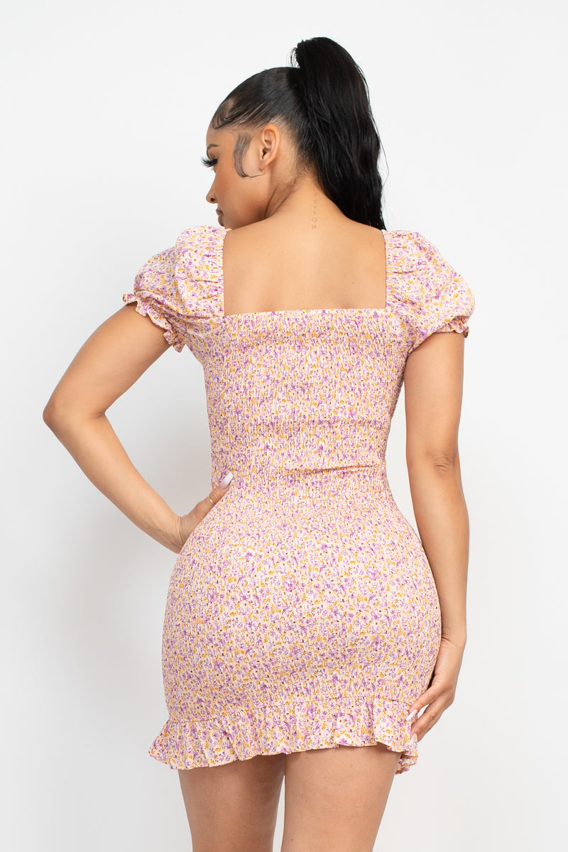 Shirred Floral Bodycon Dress
