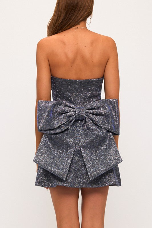 Glitter Back Bow Mini Dress