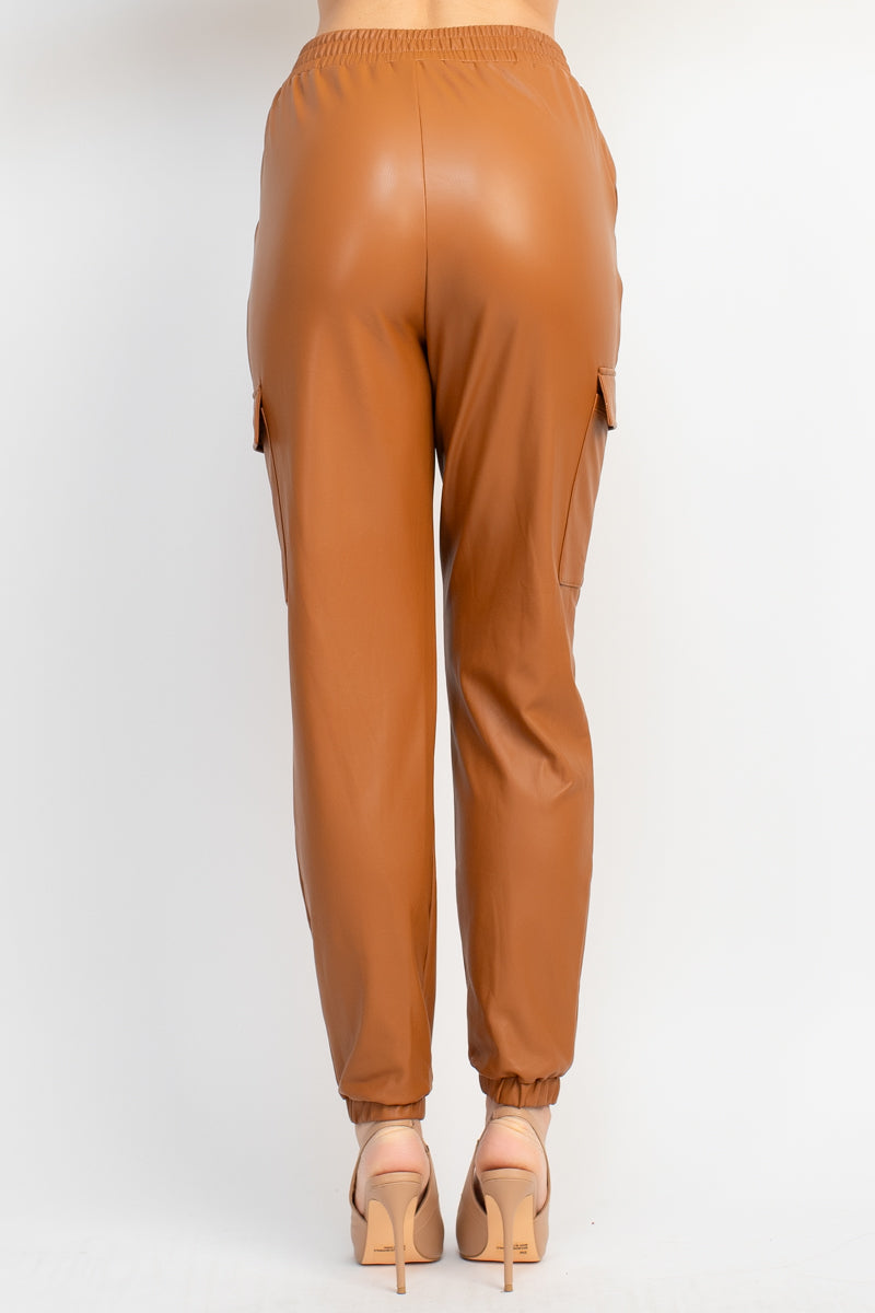 FAUX LEATHER CARGO JOGGER PANTS