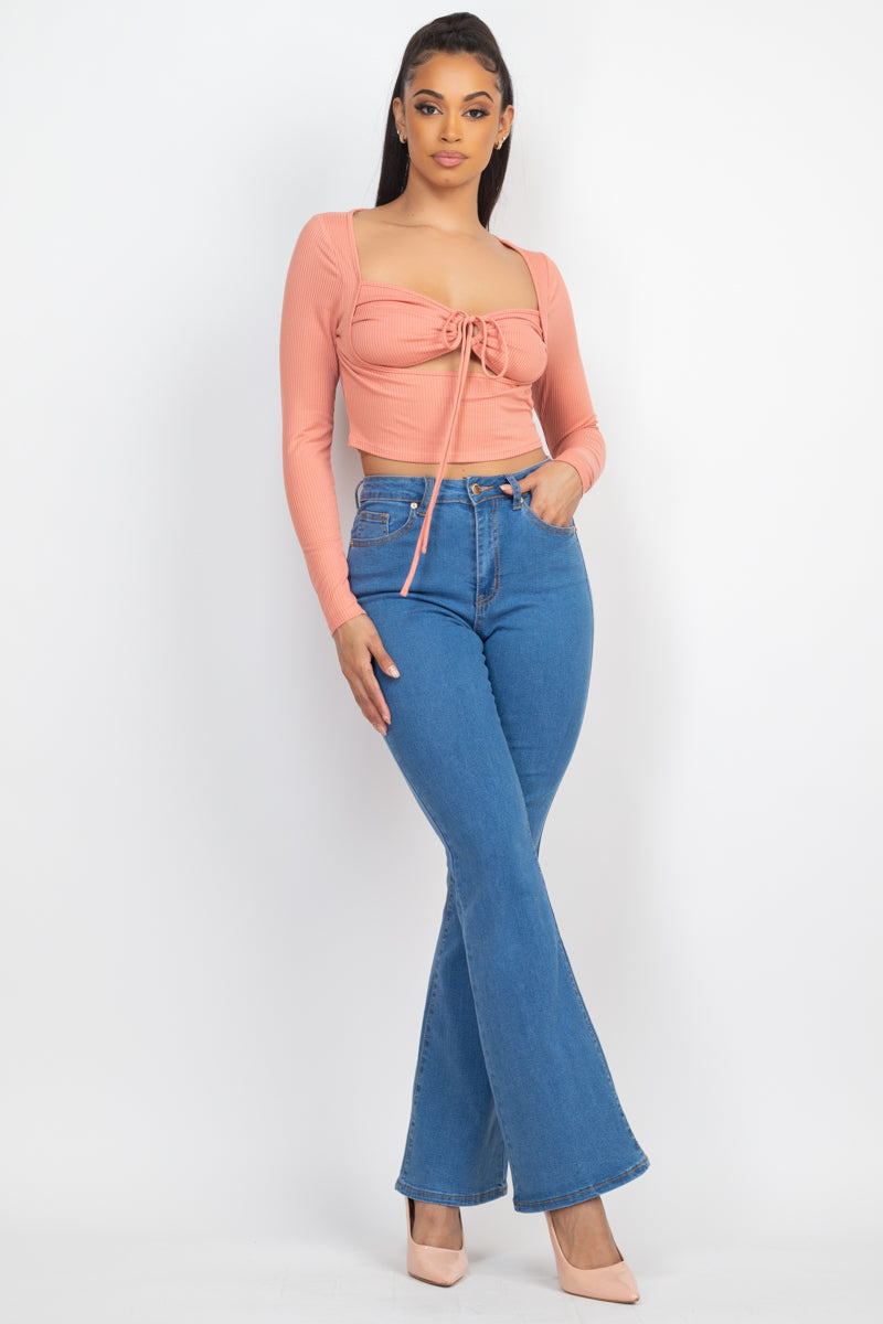 SQUARE LONG SLEEVE TOP WITH RUFFLED BRALETTE