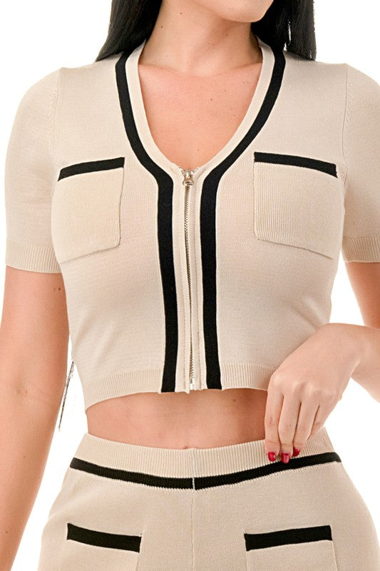 ZIPPER CROP TOP & PANTS SET