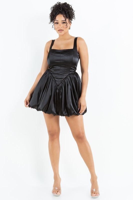 SLEEVELESS CROSET TOP BUBBLE BUTTOM MINI DRESS