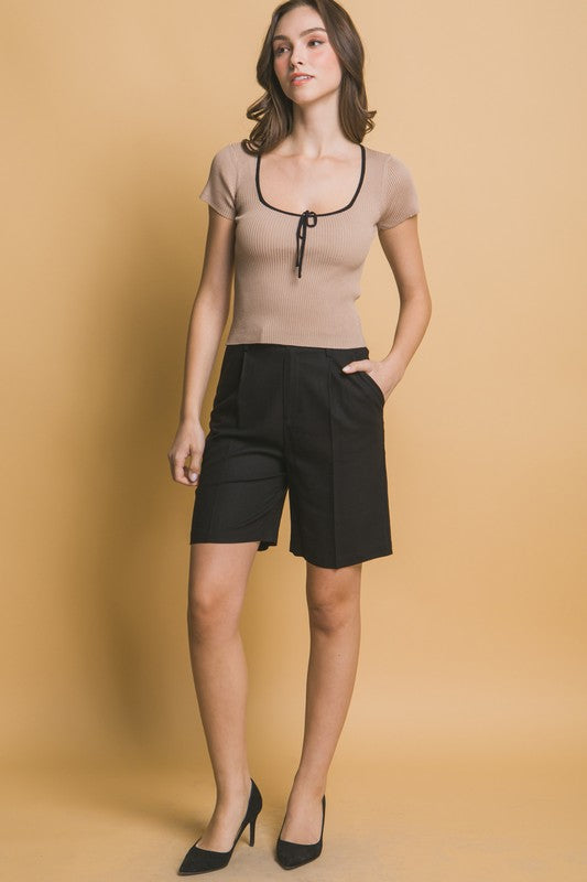 FRONT TIE RIBBED CROP TOP